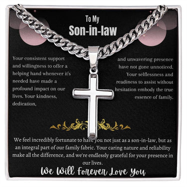 To My Son-in-law - Artisan Cross Necklace on Cuban Chain w/ MC- Gift Set - SLDDL0042 - Sunshine Letters Co